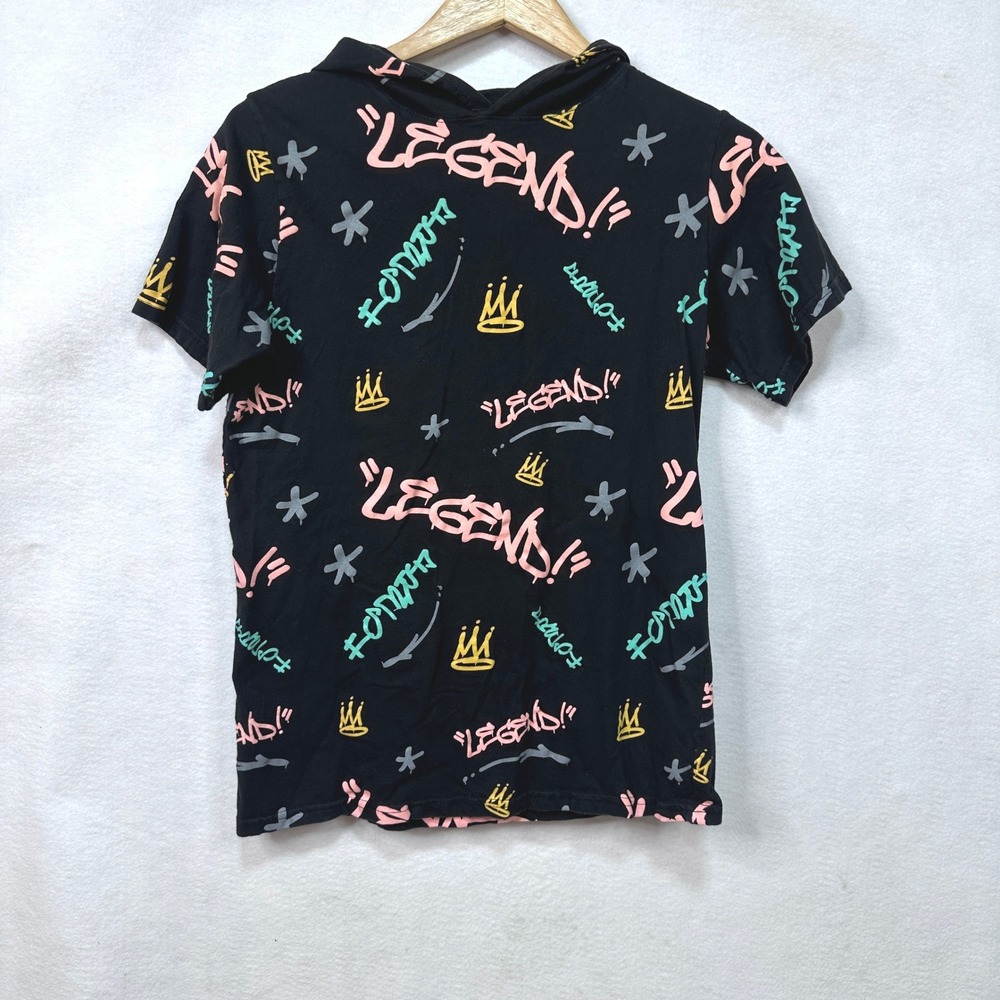 LAUNDER Black Graffiti Legend Crown Short Sleeve Hoodie Mens Size‎ S